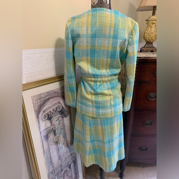Aqua / Yellow Plaid Tweed Woman’s 2 Piece Skirt Set Vintage Size Medium NO Tags - Picture 16 of 16